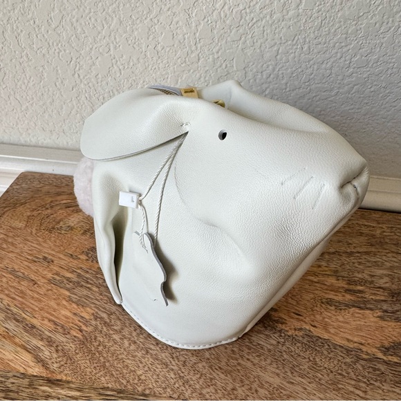 White Cream Mini Bunny Leather Crossbody Bag Fun Animal Shaped Fluffy B7/S9 - Picture 7 of 14